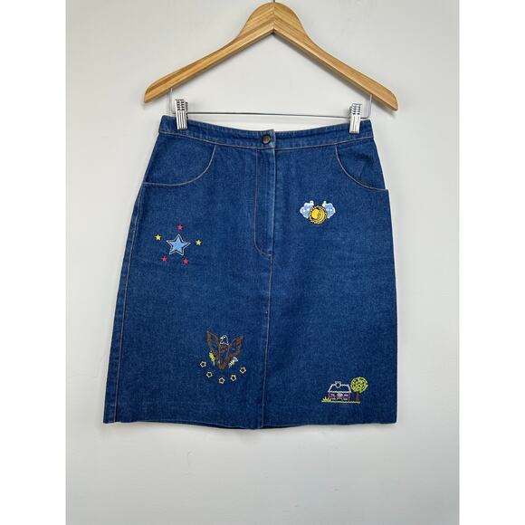 Anna Sui Vintage Embroidered Denim Jean Skirt Size 8 - Picture 7 of 10